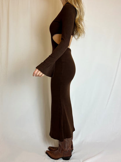 Cut-Out Knit Maxi Dress - Chocolate