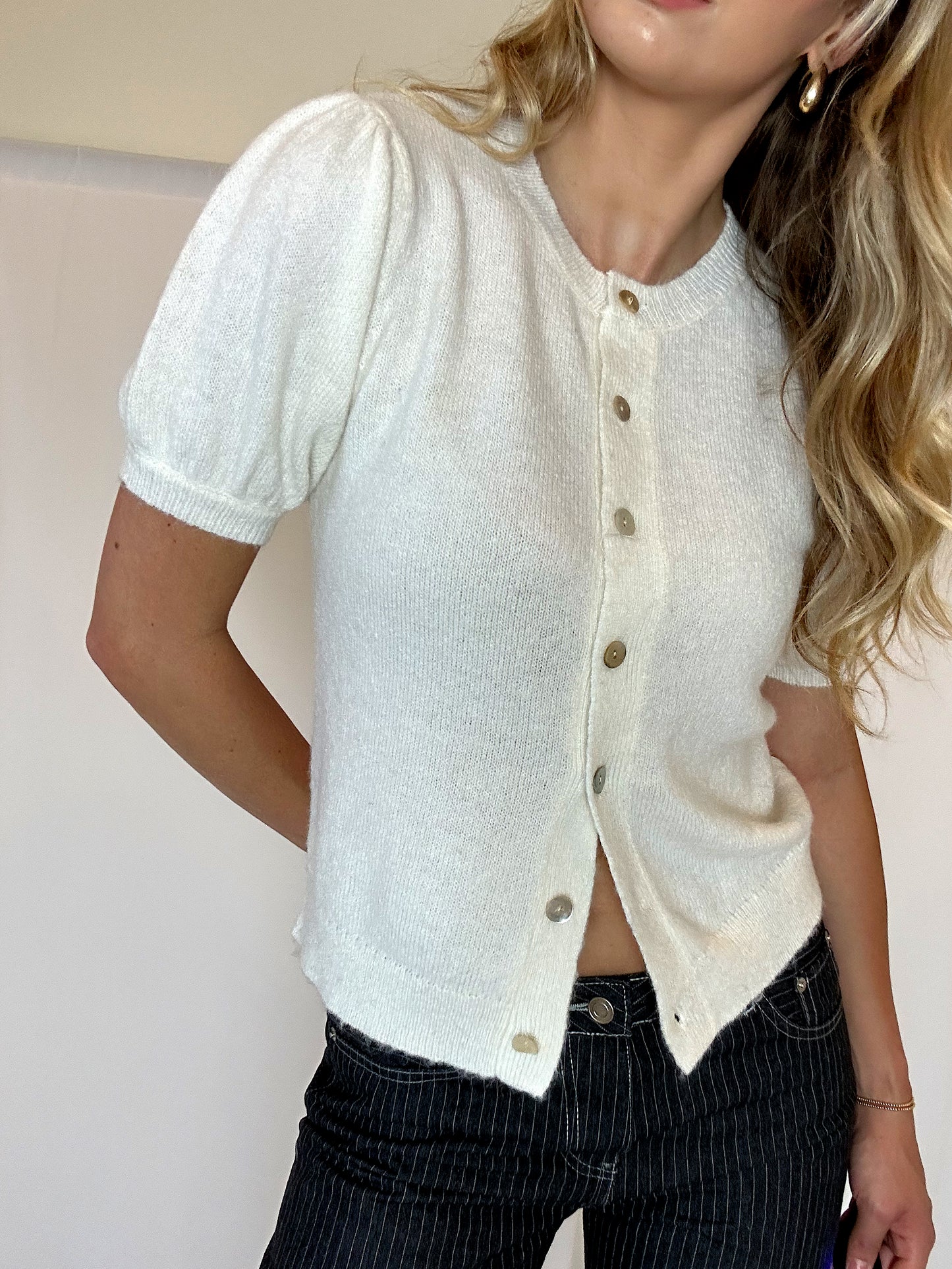 Kimberly Knit Puff Sleeve Top - Ivory