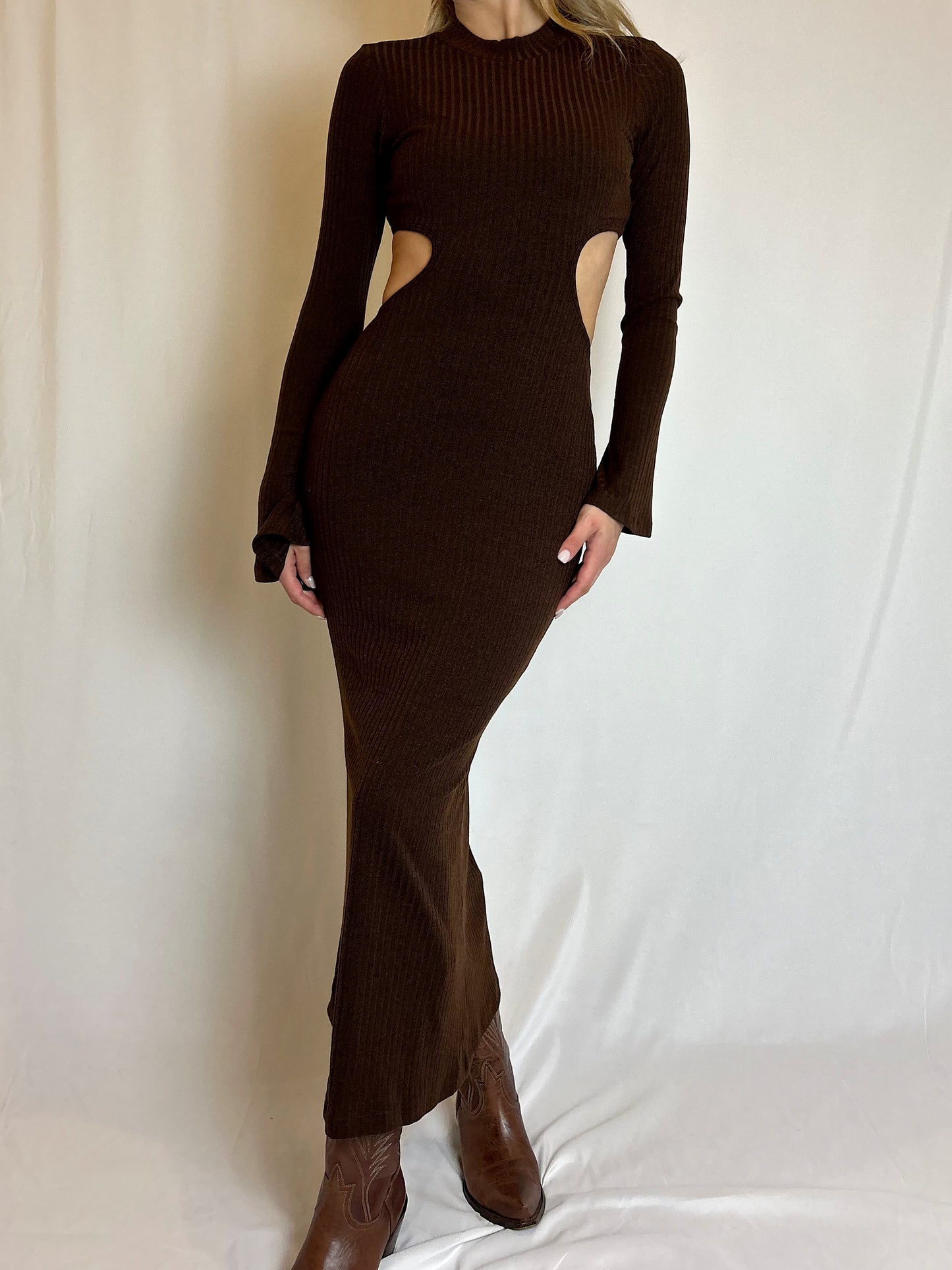 Cut-Out Knit Maxi Dress - Chocolate