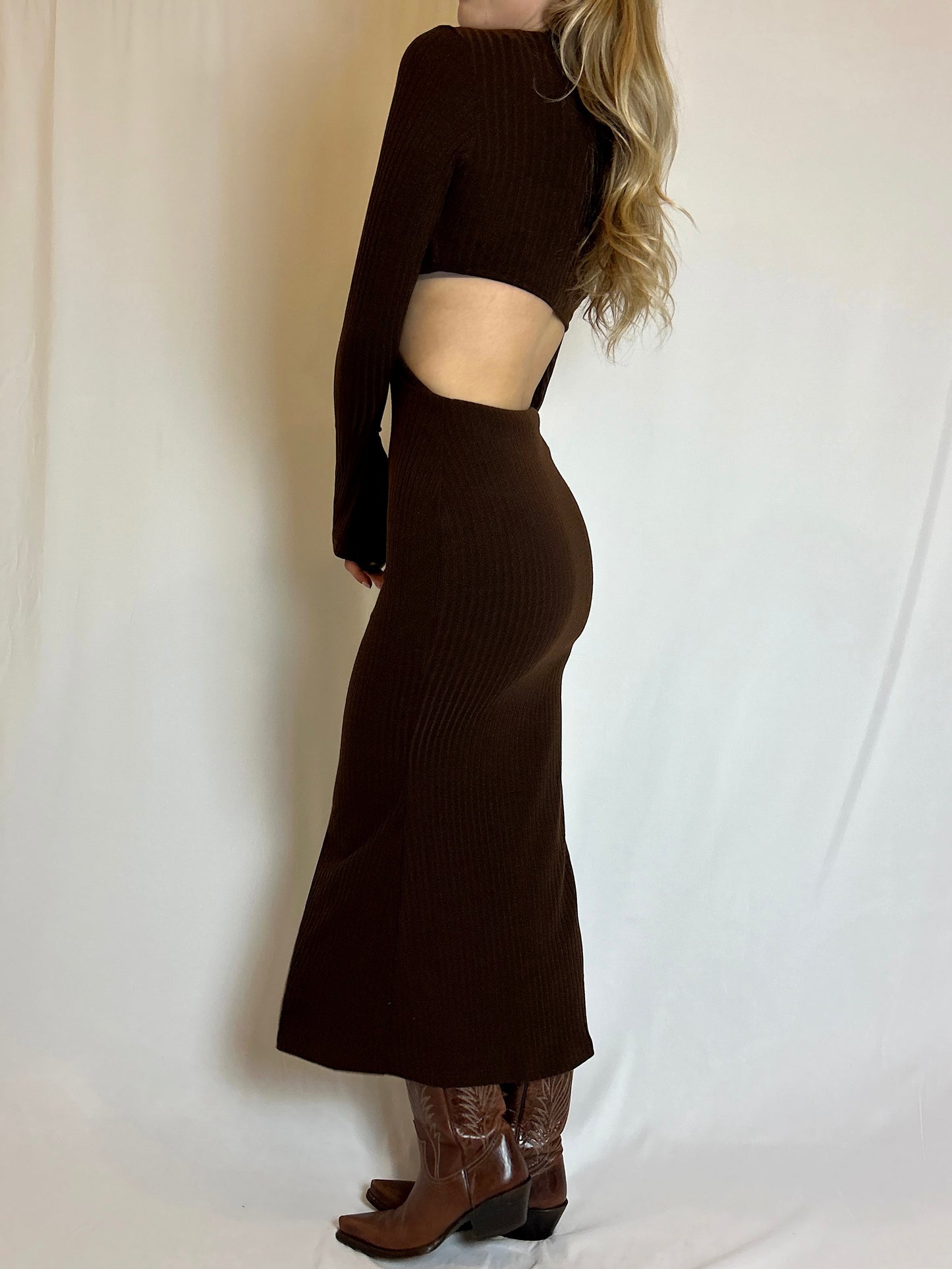 Cut-Out Knit Maxi Dress - Chocolate